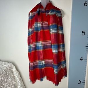 Hollister Red Blue‎ White Plaid Scarf w/Silver Threads